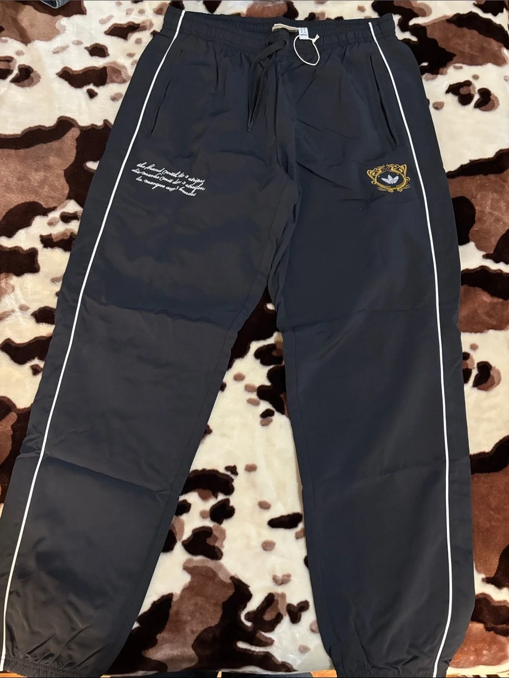 Adidas Black Track Pants with White Piping and Embroidered Crest - Picture 1 of 5